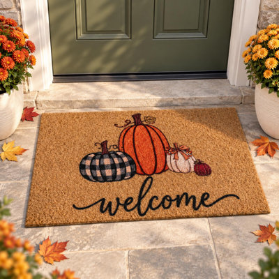 Tapis de porte de bienvenue citrouille d'automne 17" x 29" avec dos antidérapant
