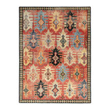 Distressed Homage Hand Knotted Wool Geometric Area Rug in Red, Black, Yellow, Blue, Orange