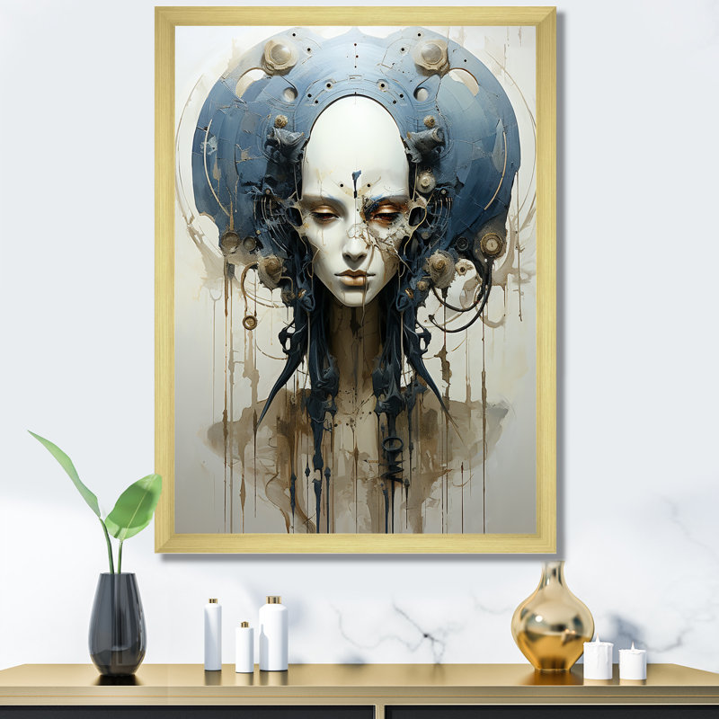 " Minimalism Aliens Portrait ", 32" H x 24" W x 1" D, Gold Single Picture Framed
