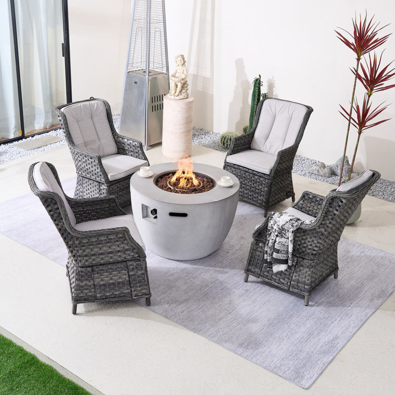 Ensemble de conversation d'extérieur avec coussins 5 pièces Nouriah, Blanc, Gris