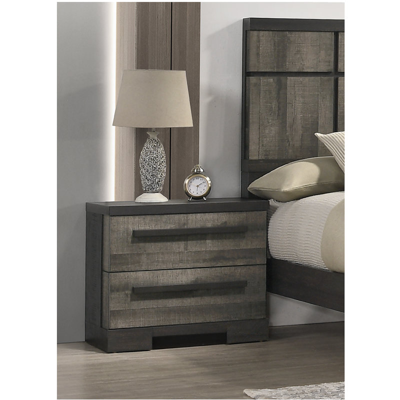 Table de chevet 1 pièce et 2 tiroirs en bois brun gris