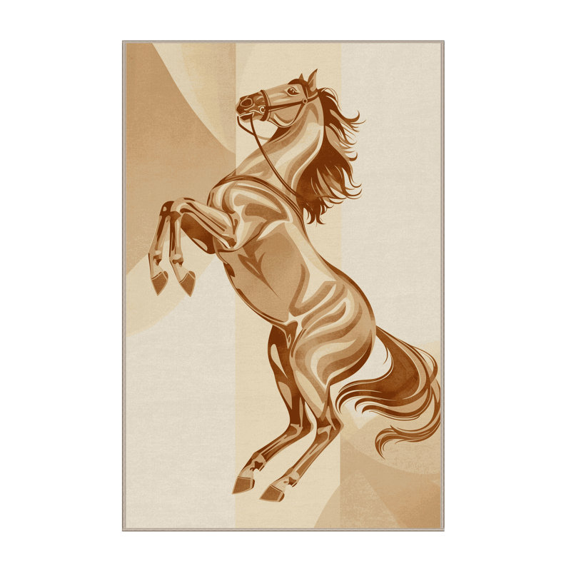 Machine Washable Cain Equestrian Dressage Posh & Luxe Rug in Beige – Beige Binding, 5x7