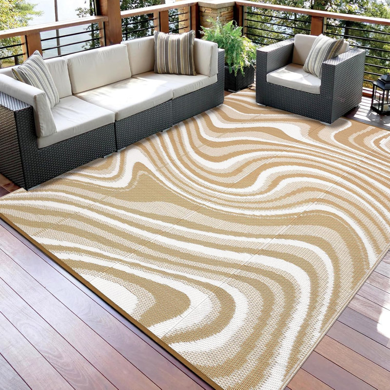 Porch Rugs Outdoor Waterproof 8X10 Outdoor Camping Rug, Modern Plastic Straw Rugs With Portable Bag, Reversible UV Resistant Outside Rug For Picnic Backyard Deck RV Balcony Camper, Light Brown