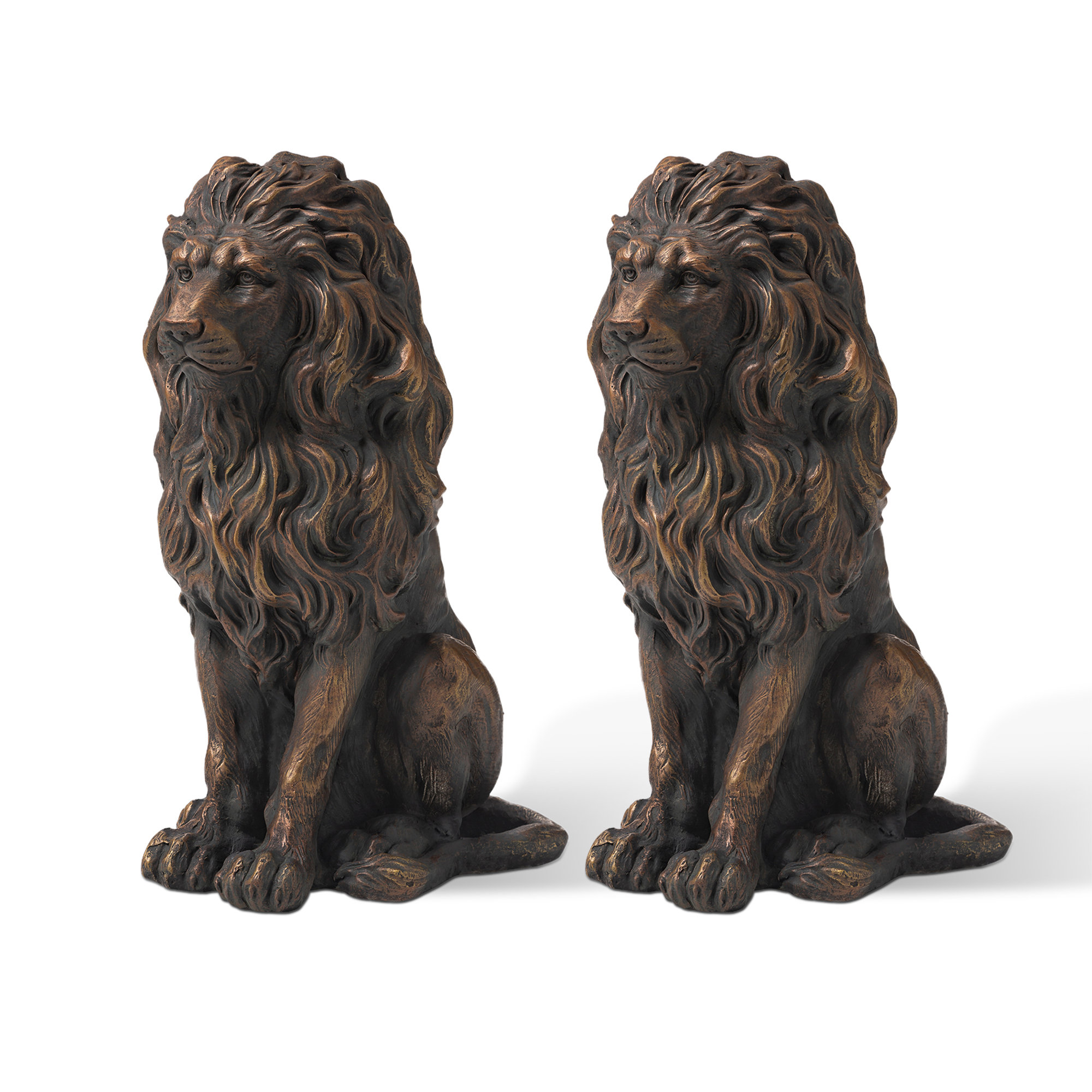 27.75"H Oversized MGO Guardian Sitting Lion Garden Statue, 1, 27.75" H x 16.25" W x 11.5" D, Bronze