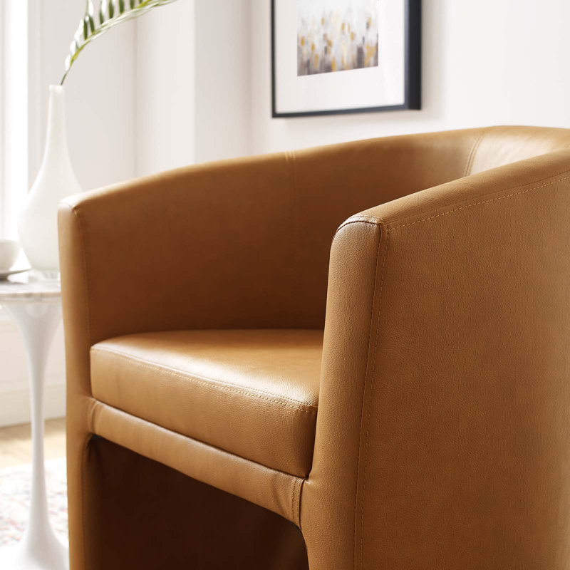Modway Divulge Modern Leatherette Armchair and Ottoman, Faux leather Tan
