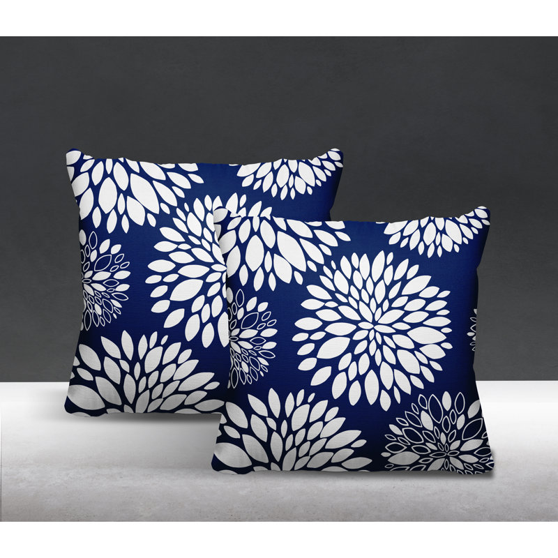 Floral Outdoor Reversible Throw Pillow, 17W" x 17H", Navy Blue