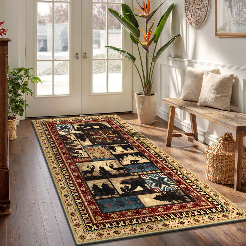 Tapis lavable anti-dérapant Cabin Brown Bear, Rectangulaire 3 pi x 5 pi