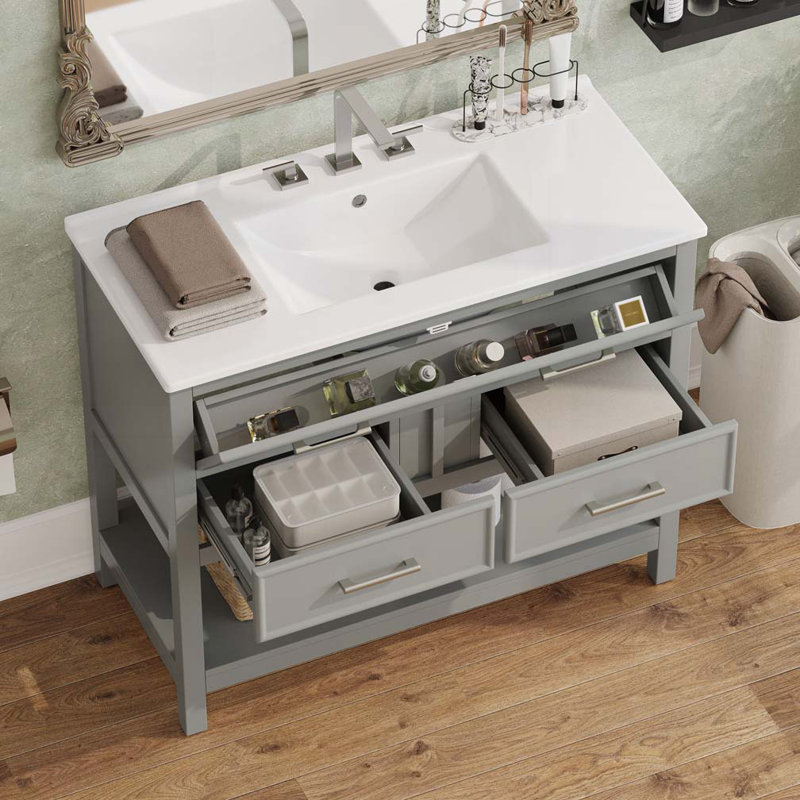 Meuble-lavabo 36 po avec lavabo en céramique, Gris