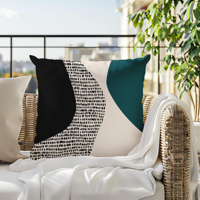 Coussin carré intérieur / extérieur pia, H 17 po x l 17 po, Émeraude / noir / blanc cassé