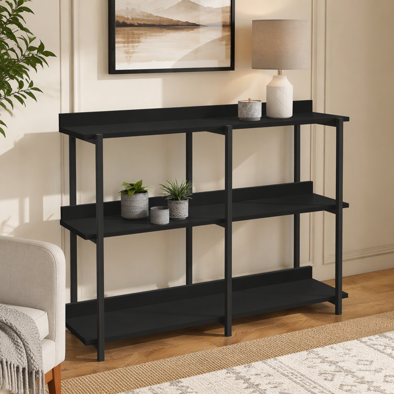 Table d'appoint, console, vestibule, étroit, canapé, salon, chambre à coucher, stratifié noir, métal noir, contemporain, moderne