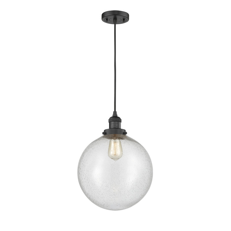 Luminaire sphère suspendu 1 lumières simple Lorene, DEL, Grainé, Noir mat