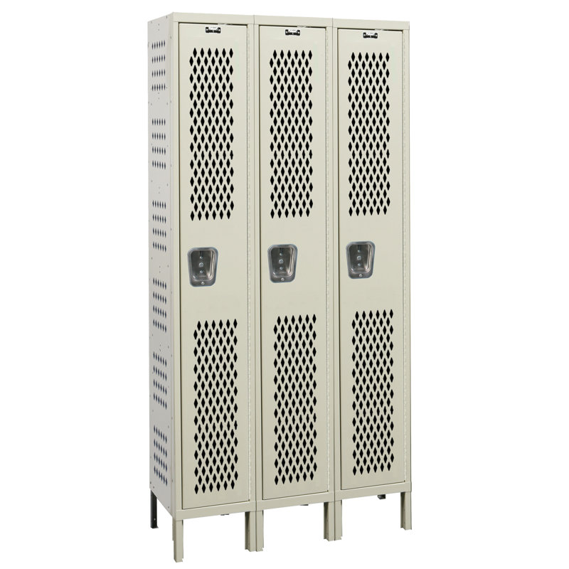 Casier de salle de sport robuste 1 niveau 3, Assemblé, l 45 po x P 15 po x H 78 po, Brun clair
