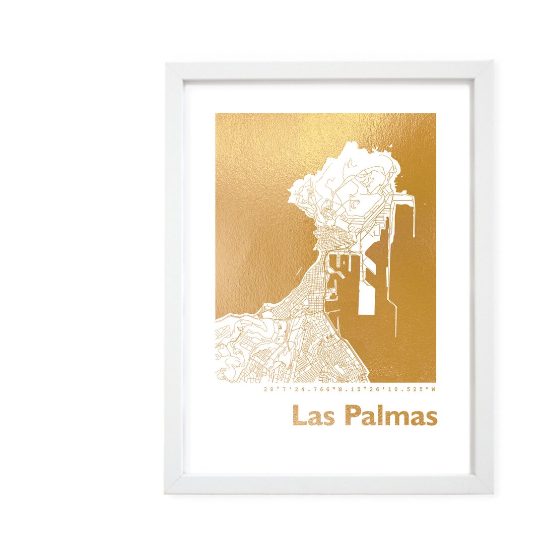 Gerahmtes Papierbild - Grafikdruck „Las Palmas Map”