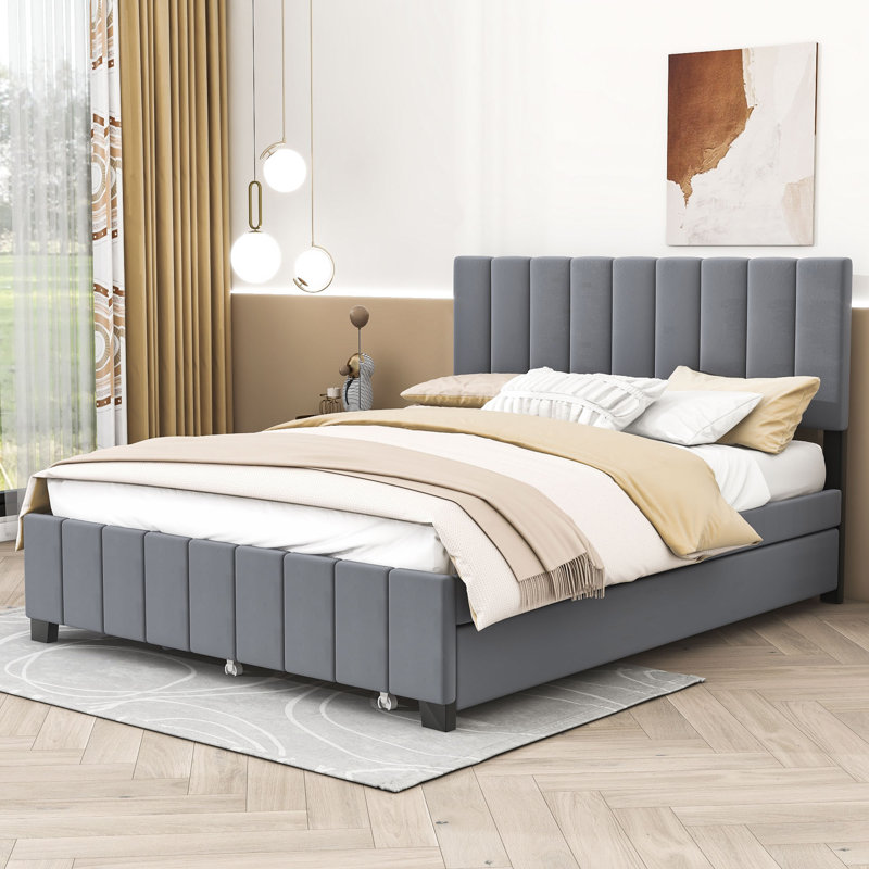 Lit avec rangement en tissu d'ameublement Makeyla, gris