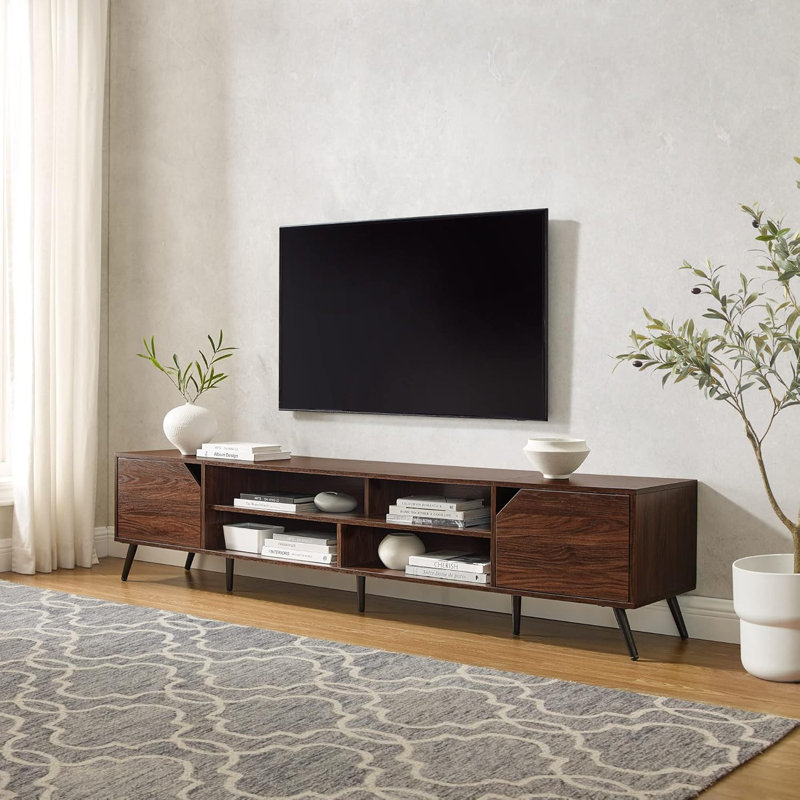 Modern Minimalist Open-Shelf TV Stand With Adjustable Storage And Cord Management For Large Tvs