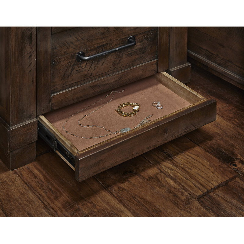 Table de chevet en bois massif à 3 tiroirs Carney, Bois d’œuvre rustique