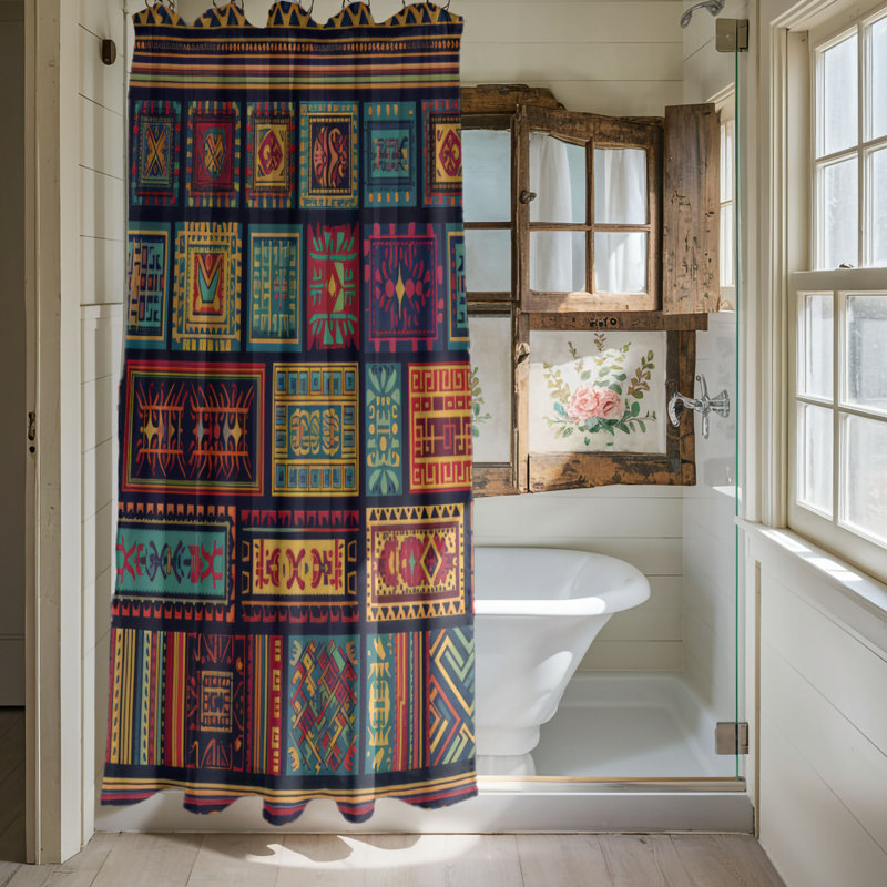 Ethnic Textiles - Rideau de douche Premium, H 74 po x l 71 po
