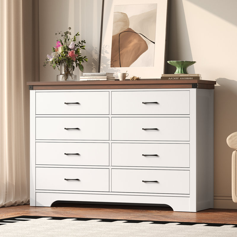 Commode 8 tiroirs l 52 po avec dessus brun noyer
