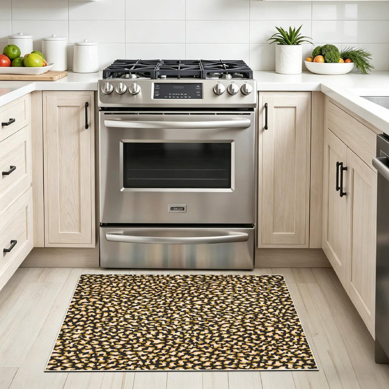 Tapis abstrait doré lavable à la machine avec taches abstraites et or, Rectangle 32 po x 47 po