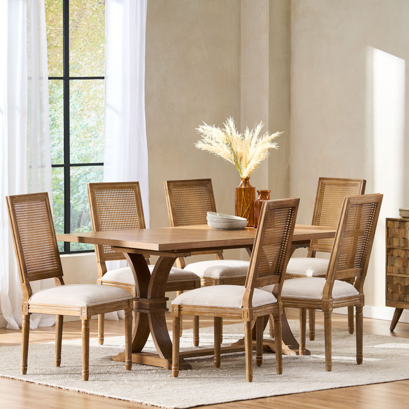 Lamm Extendable Trestle Dining Set, Natural, Natural/Beige