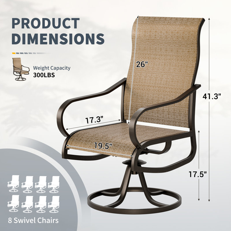 Chaise de patio pour 8 personnes avec table rectangulaire, Brun