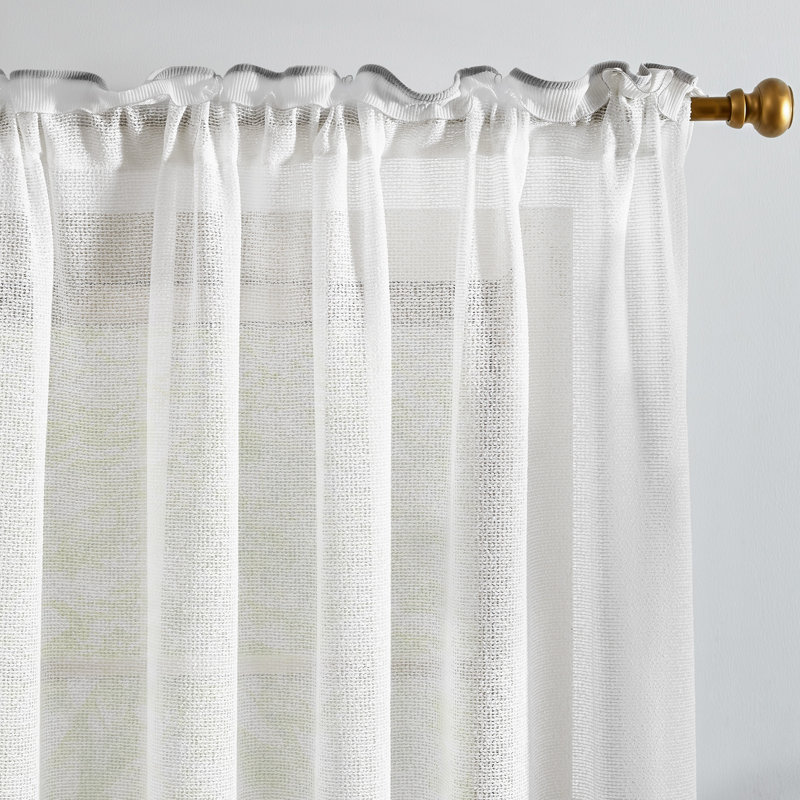 Wool-like Feel White Semi Sheer Rod Pocket Curtains (Set of 2), 52" W x 45" L