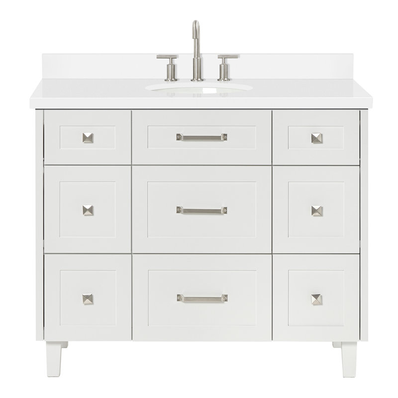 Ariel Monrow 43 Inch Single Oval Sink Bathroom Vanity With Pure Quartz Countertop, Gray