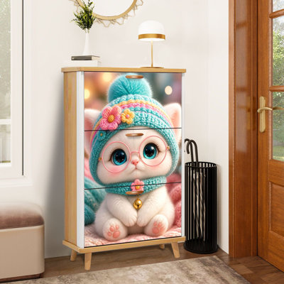 Armoire de rangement pour chaussures avec 3 tiroirs rabattables pour un mignon chaton