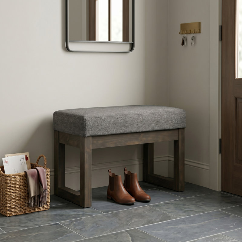 Repose-pieds rembourré en bois massif Milltown, Gris, L 27 po