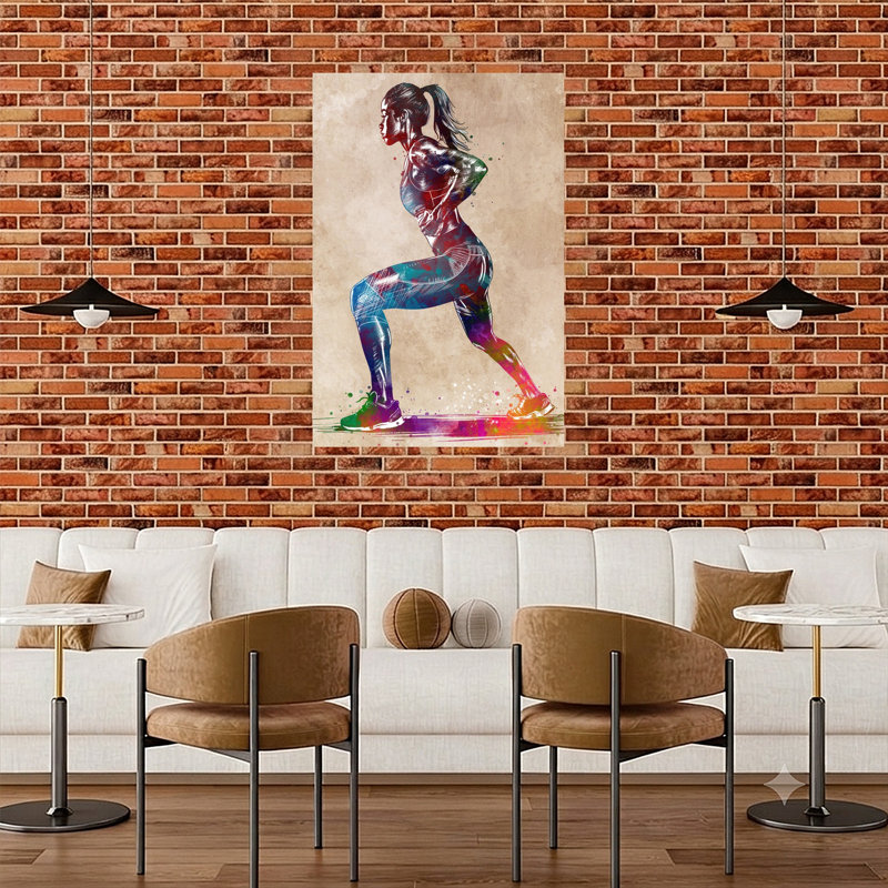 «Dynamic Fitness Lunge», art mural énergétique coloré abstrait, H 48 po x l 32 po