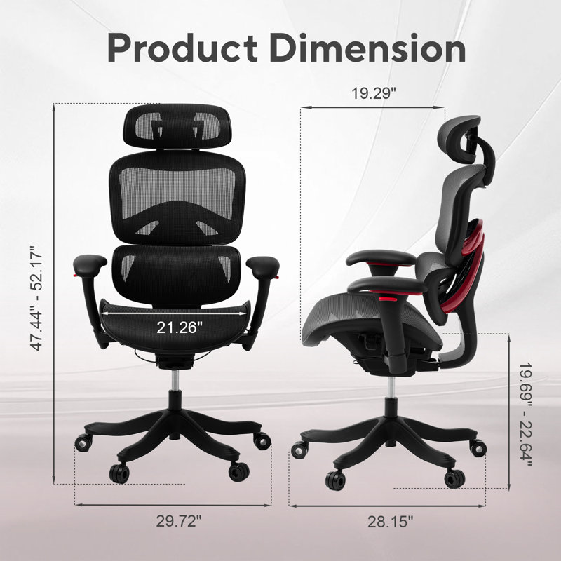 Nouhaus Kyrix Ergonomic Office Chair, Big and Tall Desk Chair with Lumbar Support & Adjustable Seat Depth, High Back Computer Chair, Swivel Mesh Chairs with Wheels for Home Office, Black