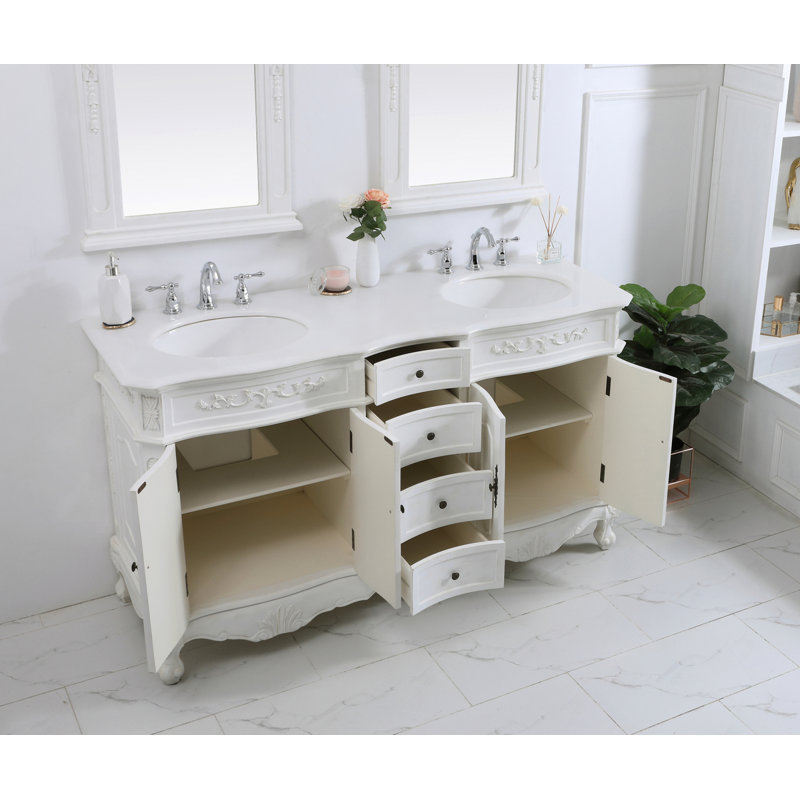 Ensemble de meuble-lavabo double 60 po Lunette, Blanc antique, Blanc ivoire