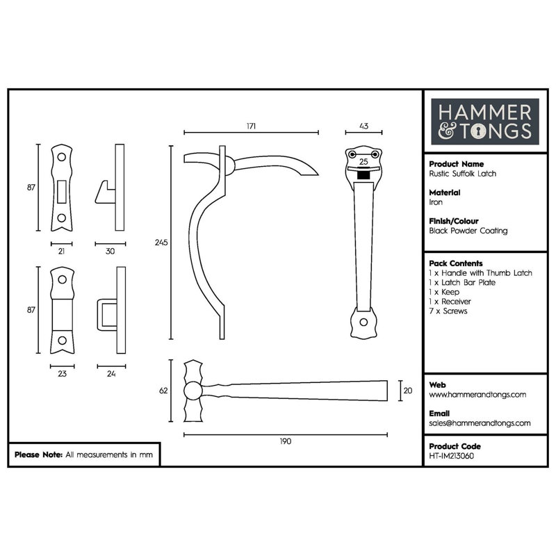 Hammer & Tongs - Rustic Suffolk Latch - H240mm - Black