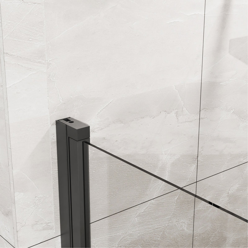 34"x72" Pivot Shower Door, 1/4 inch Thick Tempered Glass Swing Shower Door, Semi-Frameless Design, Black