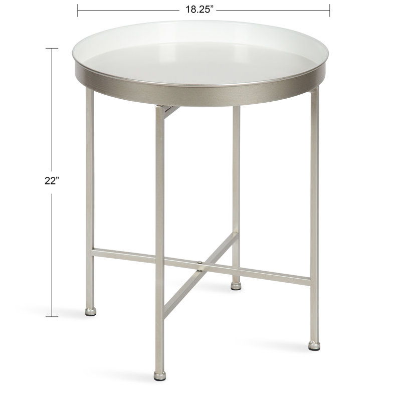 Ekta Iron Tray Top End Table, White, Silver, 22" H x 18.25" W