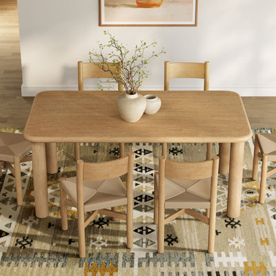 Alvia 7-Piece Oak Wood Dining Table and Chairs Set in Weathered Oak