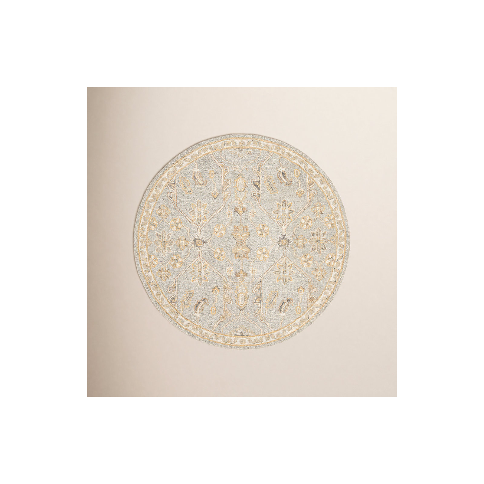 Airlie Oriental Handmade Tufted Wool Area Rug in Slate/Beige, Round 6'