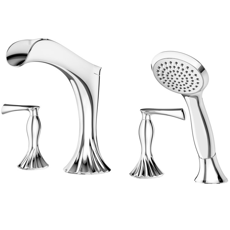 Rhen Double Handle Deck Mounted Roman Tub Faucet Trim with Diverter and Handshower