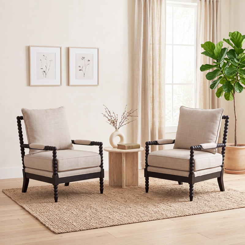 Ensemble de 2 chaises d'appoint en bois d'hévéa massif avec coussins épais, Bois noir
