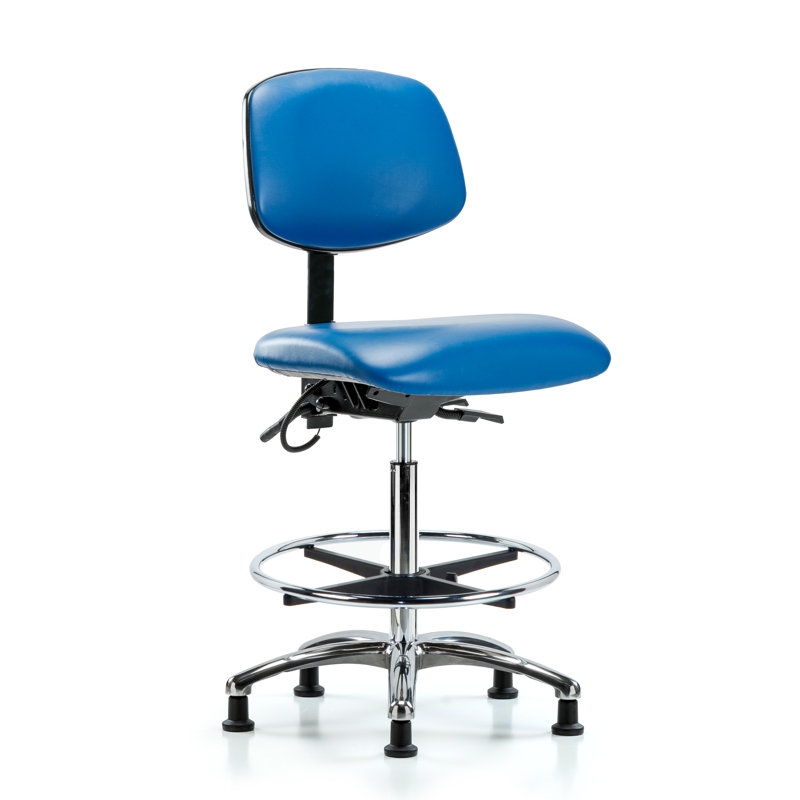 Mae Drafting Chair, Blue, Glides, Included