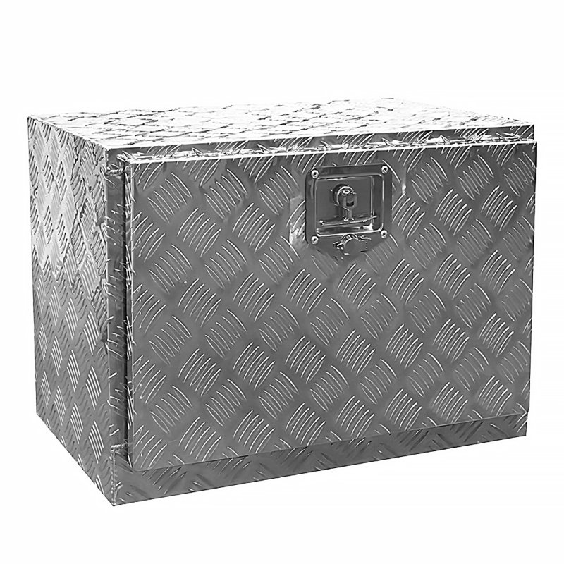 Barton 24" Aluminum Underbody Truck Tool Box with Lock and Drop-Down Door – 5 Bar Tread Storage for Trailers, Pickups, and Garages