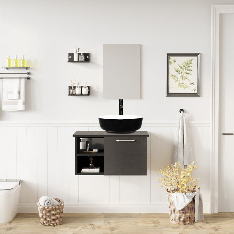 Ensemble de meuble-lavabo simple 28 po avec miroir 28 po, Noir / blanc