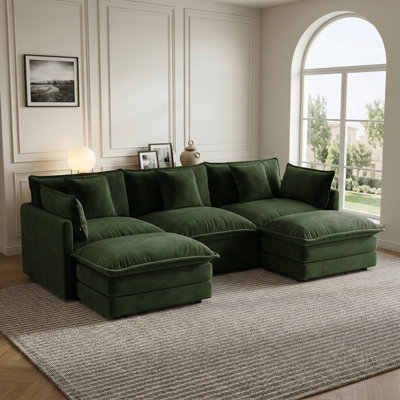 Modern Modular U-Shaped Sectional Sofa with Reversible Ottoman and Pillows