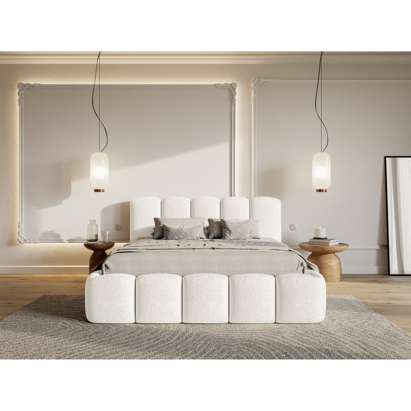 Denell Upholstered Bed, 160cm W x 200cm L, Cream coloured
