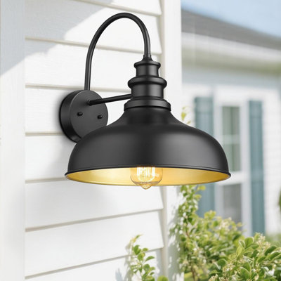 Outdoor Barn Light,Outdoor Wall Sconce,Farmhouse Porch Wall Lamp,Anti-Rust Front Door Lighting Fixture For House,Doorway,Patio,Garage(Black+Gold)(Set Of 2)
