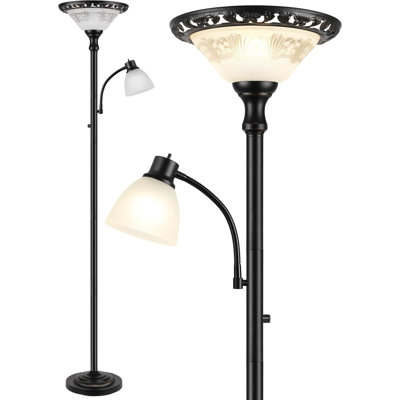 Torchiere Floor Lamp with Reading Light,71" Tall,Thick Glass Shade,3CCT Bulb Included,2 Switches Vintage Corner Lamp for Living Room Bedroom Office
