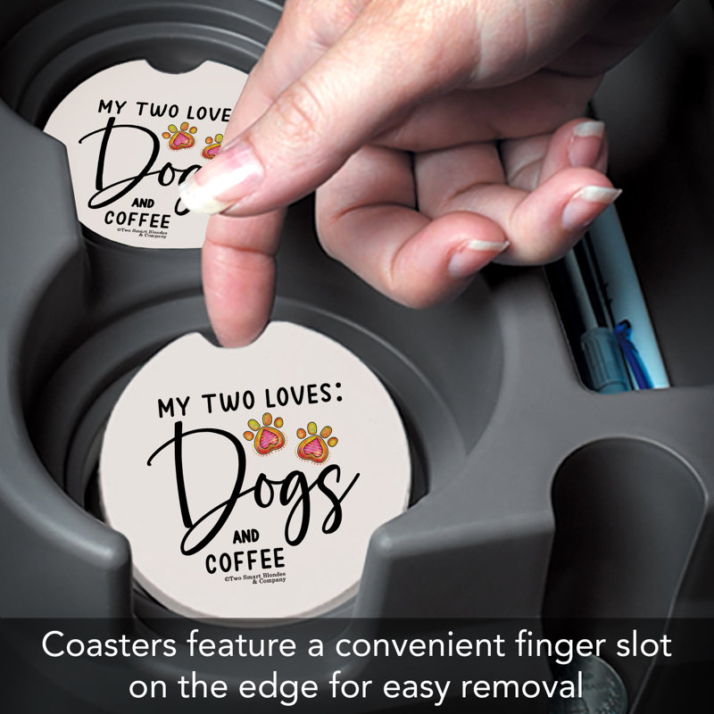 Dogs & Coffee Single Round Absorbent Stone Car Coaster