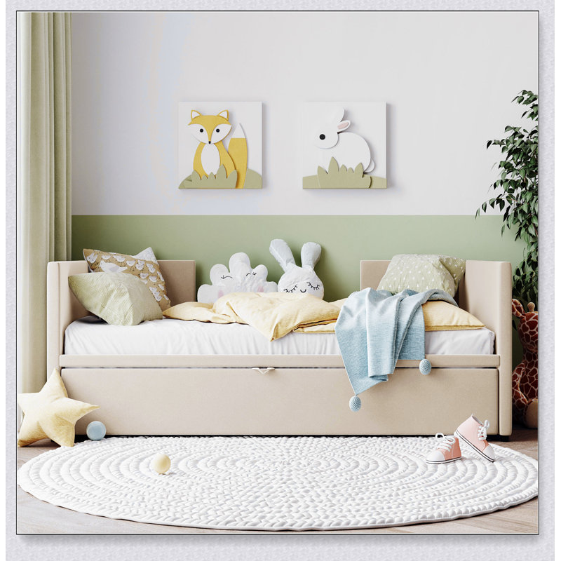 Lit de jour rembourré avec lit gigogne, Beige