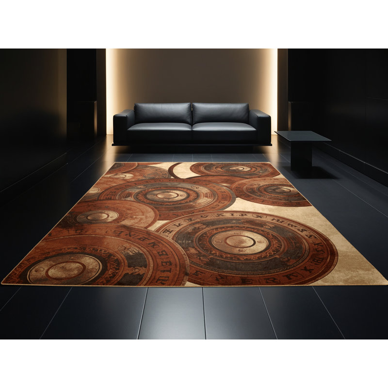 Tapis brun moelleux moelleux au look rustique rétro - reliure brun clair, 8 x 10