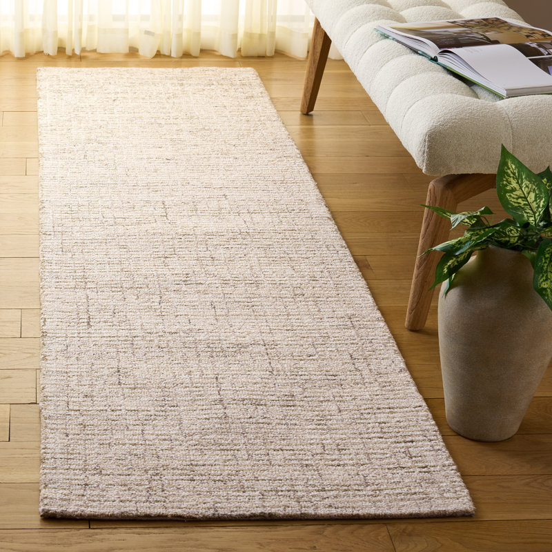Pine 704 Hand Tufted Wool/Cotton/Latex No Pattern Rug in Sage/Ivory, Runner 2'3" x 8'